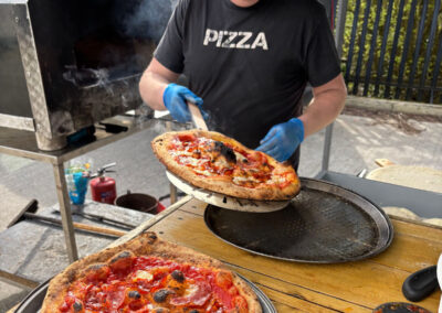 Freshly made piping hot woodfired pizzas
